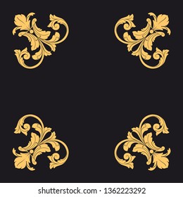 Gold rococo ornament. Retro baroque decoration element with flourishes calligraphic. You can use for wedding decoration of greeting card and laser cutting