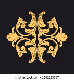 Gold rococo ornament. Retro baroque decoration element with flourishes calligraphic. You can use for wedding decoration of greeting card and laser cutting