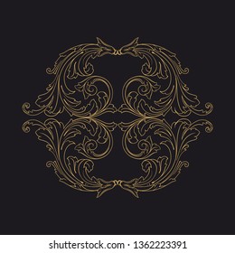 Gold rococo ornament. Retro baroque decoration element with flourishes calligraphic. You can use for wedding decoration of greeting card and laser cutting
