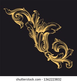 Gold rococo ornament. Retro baroque decoration element with flourishes calligraphic. You can use for wedding decoration of greeting card and laser cutting