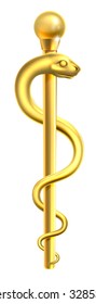 A Gold Rod Of Asclepius Medical Symbol Or Symbol Featuring A Snake Around A Rod
