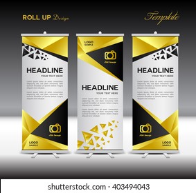 Oro Roll up Anuncio stand Plantilla, Publicidad Vector Diseño de fondo, pantalla, volante 