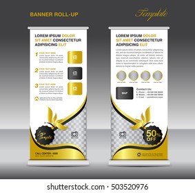 Gold Roll up banner, stand template, banner design, cosmetics banner, spa roll up, pull up, flyer design