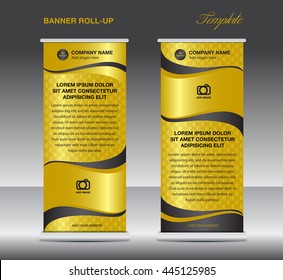 Gold Roll up banner template stand layout vintage design vector illustration