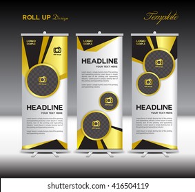 Gold Roll Up Banner template vector illustration, stand design, flyer, display advertisement