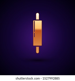 Gold Rolling pin icon isolated on dark blue background.  Vector Illustration
