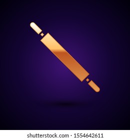 Gold Rolling pin icon isolated on dark blue background.  Vector Illustration