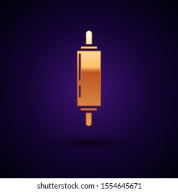 Gold Rolling pin icon isolated on dark blue background.  Vector Illustration