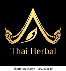 Gold rooftop with herb on black background logo vector.