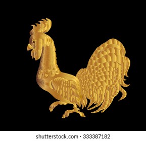 Gold  rooster on a dark background. Vector illustration. Gold  cock on a black background