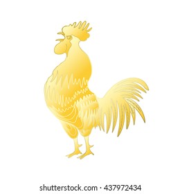 Gold rooster on white background looking at left. Chinese calendar Zodiac for 2017 New Year of rooster. Rooster golden silhouette. Hand drawing doodle with gradients. Chinese Happy New Year. 