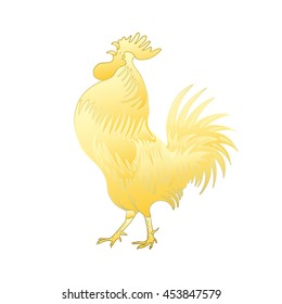 Gold rooster on white background looking at left. Rooster golden silhouette. Hand drawing with gradients. Chinese Happy New Year. Chinese calendar Zodiac for New Year of rooster. 