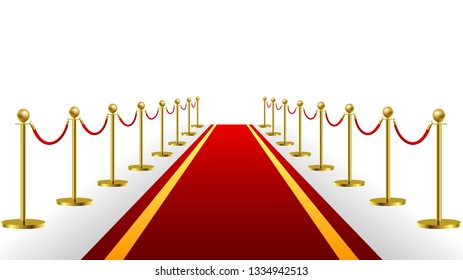 Gold Rope Barrier Constructor Concept Premiere Exposition and Protection Expensive Art. Vector illustration
