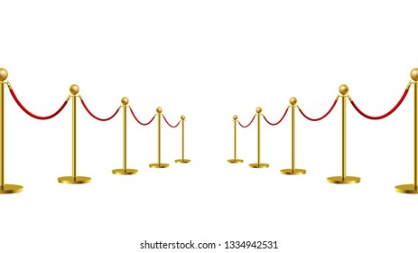 Gold Rope Barrier Constructor Concept Premiere Exposition and Protection Expensive Art. Vector illustration