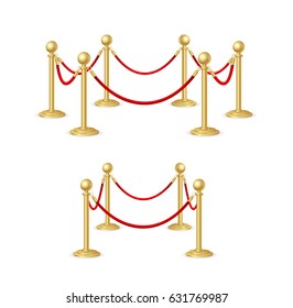 Gold Rope Barrier Constructor Set Concept Premiere Exposition and Protection Expensive Art. Vector illustration