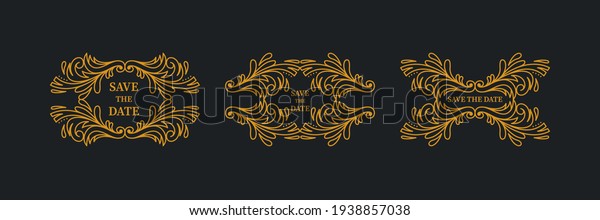 Gold Rope\
frame element on a dark  background with a place for your text is\
save the date. natural wreath for invitation cards, save the date,\
wedding card design use retro\
style.