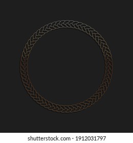 Gold Rope frame icon isolated on black background. Frames from nautical rope. Round marine rope for decoration. Long shadow style. Vector.