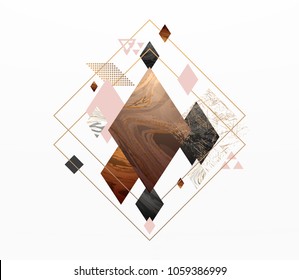 Gold, rose gold, black and white marble template, artistic covers design, colorful texture, geometric backgrounds. Trendy pattern, graphic poster, brochure, cards. Vector illustration.