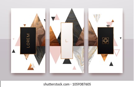 Gold, Rose Gold, Black And White Marble Template, Artistic Covers Design, Colorful Texture, Geometric Backgrounds. Trendy Pattern, Graphic Poster, Brochure, Cards. Vector Illustration.