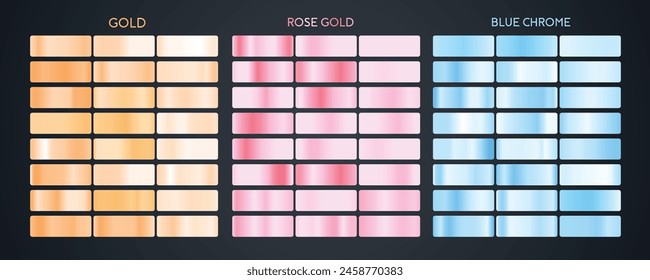 Gold, Roségold und Blau Chrom Metallic Farbverläufe Set