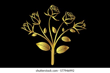 Gold rose bouquet isolate on black background