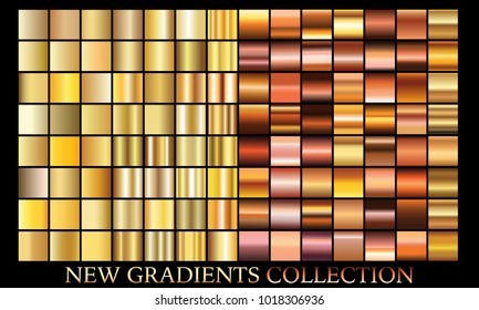 Gold rose bronze gradient set background vector icon texture metallic illustration for frame, ribbon, banner, coin and label. Realistic abstract golden design seamless pattern. Shine light template