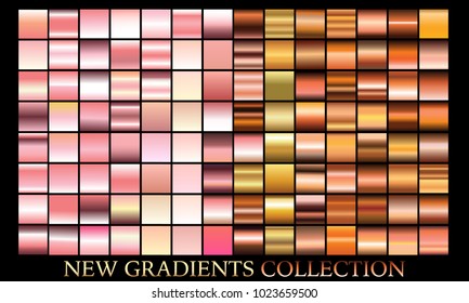 Gold rose bronze gradient set background vector icon texture metallic illustration for frame, ribbon, banner, coin and label. Realistic abstract golden design seamless pattern. Elegant light template