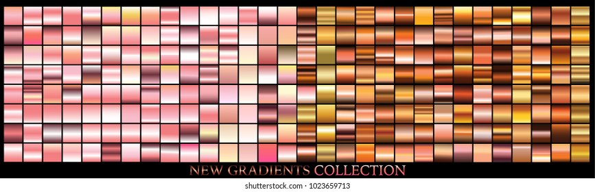 Gold rose bronze gradient set background vector icon texture metallic illustration for frame, ribbon, banner, coin and label. Realistic abstract golden design seamless pattern. Elegant light template