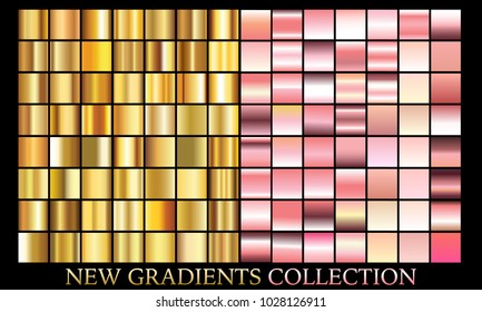 Gold rose bronze gradient set background vector icon texture metallic illustration for frame, ribbon, banner, coin and label. Realistic abstract golden design seamless pattern. Shine light template
