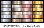 Gold rose, bronze, silver and gold foil texture gradation background set. Vector golden elegant, shiny and metalic gradient collection for chrome border, frame, ribbon, label design