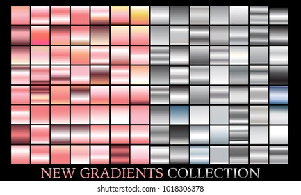 Gold rose bronze silver gradient set background vector icon texture metallic illustration for frame, ribbon, banner, coin and label. Realistic abstract golden design seamless pattern. Shine template