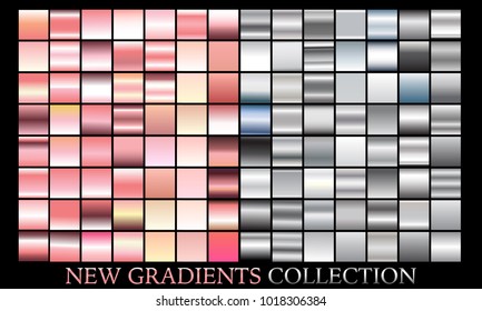 Gold rose bronze silver gradient set background vector icon texture metallic illustration for frame, ribbon, banner, coin and label. Realistic abstract golden design seamless pattern. Shine template