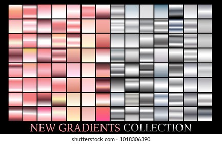 Gold rose bronze silver gradient set background vector icon texture metallic illustration for frame, ribbon, banner, coin and label. Realistic abstract golden design seamless pattern. Shine template