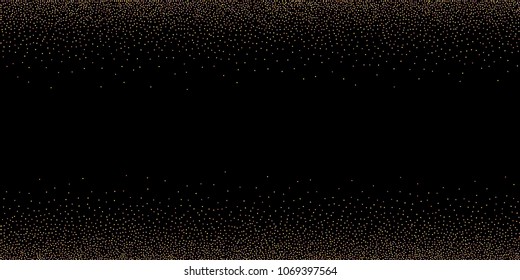 Gold, rose, copper glitter confetti. Scattered little sparkling stars. Flashing red, rose, glitter elements. Random stellar falling on New Year, Christmas black background. Vector illustration.