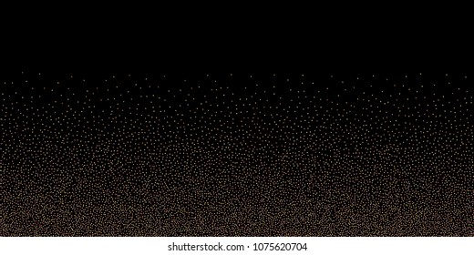 Gold, rose, copper glitter confetti. Scattered little sparkling stars. Flashing red, rose, glitter elements. Random stellar falling on New Year, Christmas black background. Vector illustration.