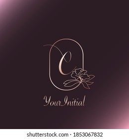 Gold Rose Feminine Initial C Letter Logo Concept Monogram Frame Nature Flower  Vector Design