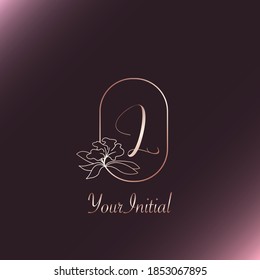 Gold Rose Feminine Initial L Letter Logo Concept Monogram Frame Nature Flower  Vector Design
