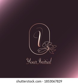 Gold Rose Feminine Initial I Letter Logo Concept Monogram Frame Nature Flower  Vector Design
