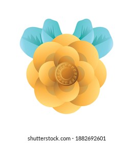 gold and rose flower with leaves design, natural floral plant and ornament theme Vector illustration
