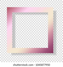 Gold rose foil smudge frame. Pink glossy grunge texture decor isolated on transparent background. Vector shiny gold metallic gradient border pattern for your design