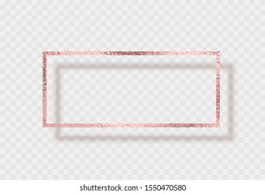 Gold rose foil smudge frame. Pink sparkle glitter texture decor isolated on transparent background. Vector shiny gold metal border pattern.
