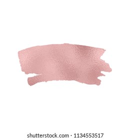 Gold rose foil texture brush stroke. Smudge glitter pink, sparkle glossy paint on the white background. Vector illustration
