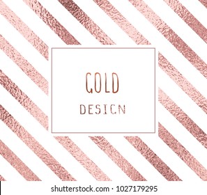 Gold rose foil texture geometric striped background. Gold pink glossy line texture surface backdrop. Vector elegant metallic gradient ornament pattern for party, wedding, invitation, luxury design.