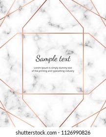 Gold rose geometric lines on the white marble texture. Minimalist design. Modern background for invitation, card, banner, wedding, baby shower, placard, poster, flyer
