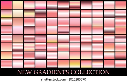 Gold rose gradient set background vector icon texture metallic illustration for frame, ribbon, banner, coin and label. Realistic abstract golden design seamless pattern. Elegant and shine template