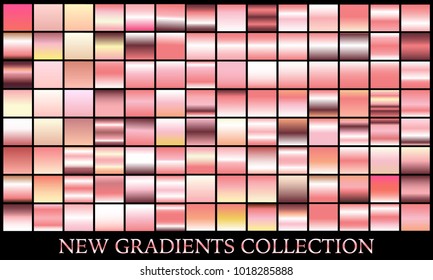 Gold rose gradient set background vector icon texture metallic illustration for frame, ribbon, banner, coin and label. Realistic abstract golden design seamless pattern. Elegant and shine template