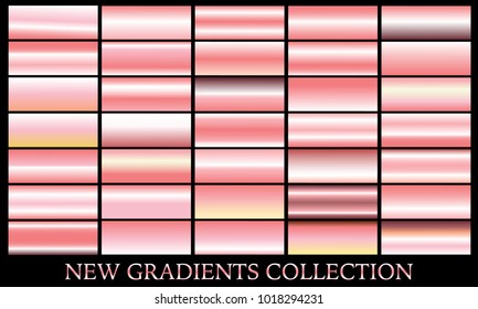 Gold rose gradient set background vector icon texture metallic illustration for frame, ribbon, banner, coin and label. Realistic abstract golden design seamless pattern. Elegant and shine template