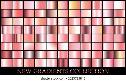 Gold rose gradient set background vector icon texture metallic illustration for frame, ribbon, banner, coin and label. Realistic abstract golden design seamless pattern. Shine light template