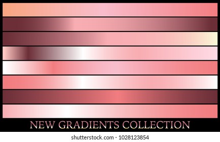 Gold rose gradient set background vector icon texture metallic illustration for frame, ribbon, banner, coin and label. Realistic abstract golden design seamless pattern. Elegant light shine template