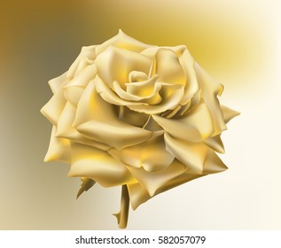 Gold Rose.
Hand drawn vector illustration of an open rose with glowing petals made of gold .
